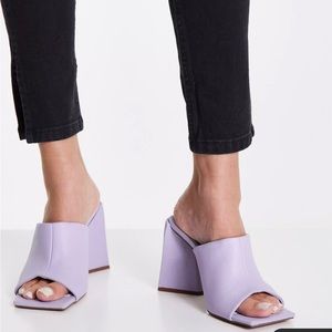 ASOS | Asos Purple Leather Chunky Heel Slide Sandal Mules Size 6